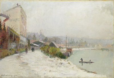 バ＝メドンのセーヌ川、雪の時、1900 作： Albert Charles Lebourg